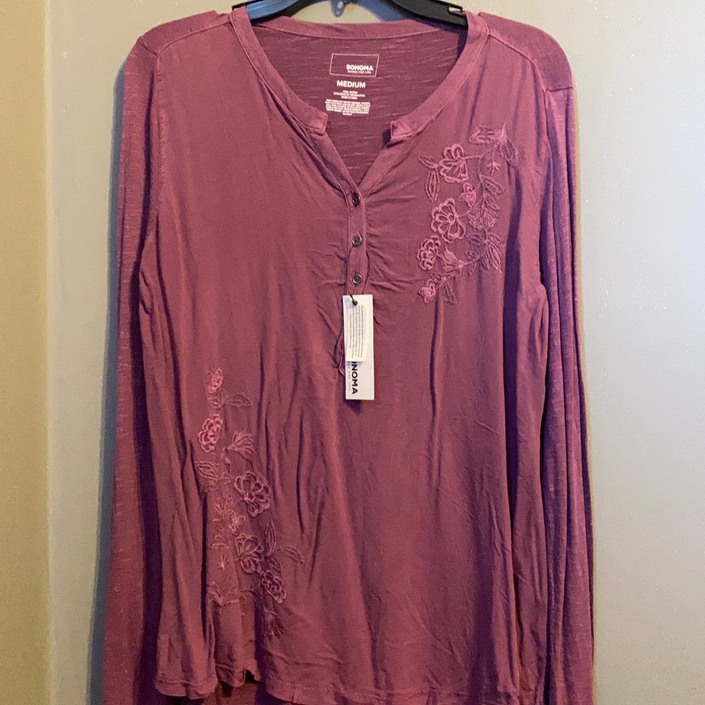 NWT Sonoma Long sleeve embroidered flower blouse